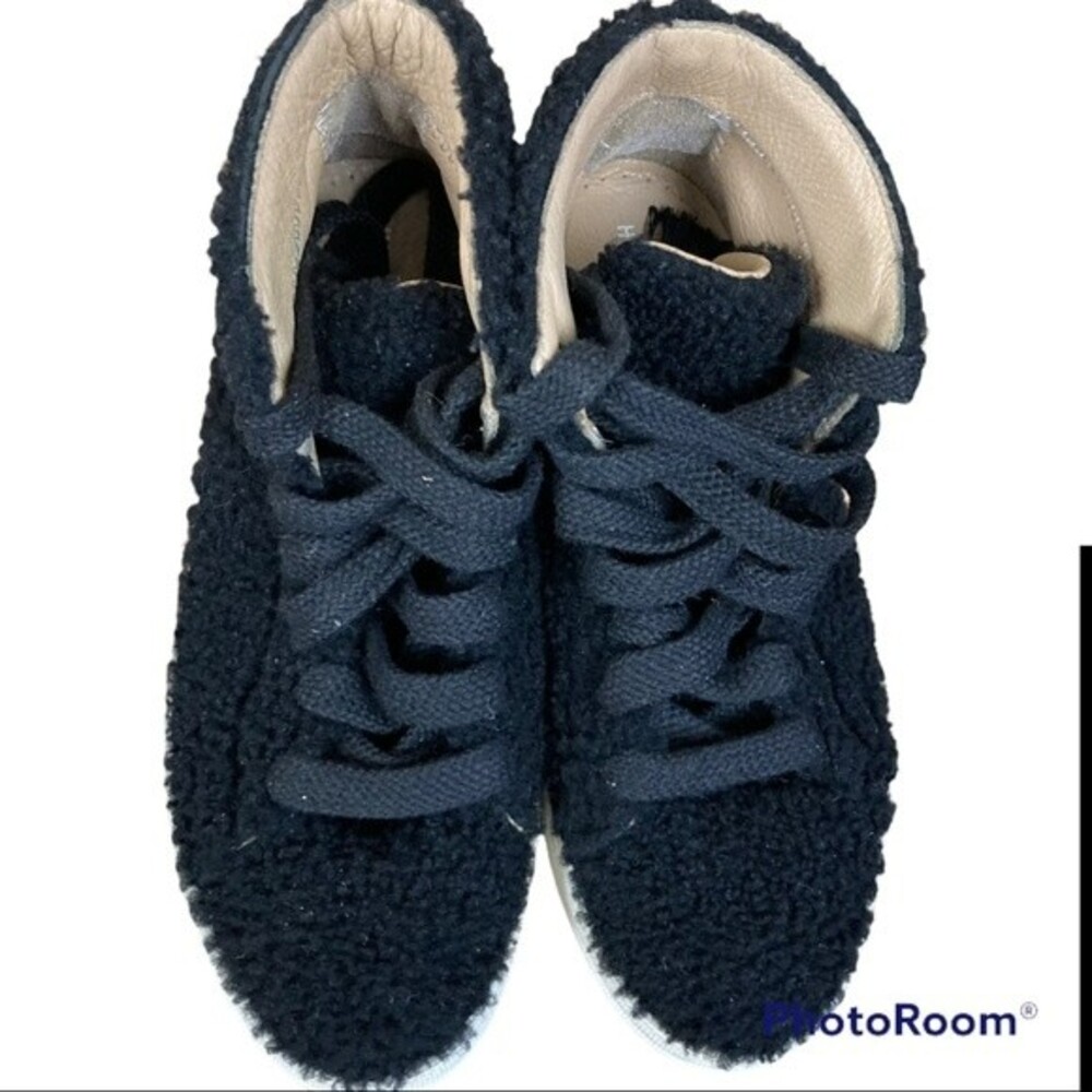 Helmut Lang Black Shearling Stitched High-Top Sneakers Size It 38.5 US 8.5 - Picture 2 of 8
